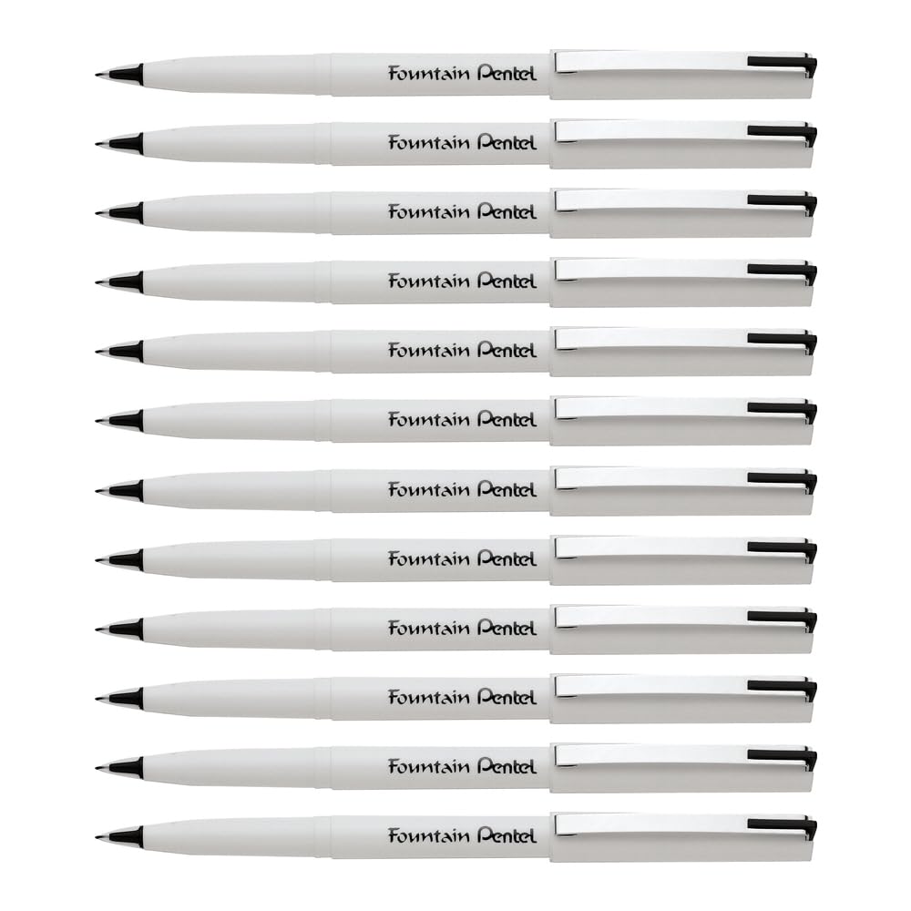 Pentel JM20MB-A Fountain Pen, Black & Gold Marbled Barrel, Black ink (Pack of 12)