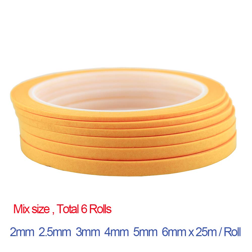6Rolls Washi Masking Tape for DIY Nail Arts Drawing Pattern Making 2mm 2.5mm 3mm 4mm 5mm 6mm x 25m