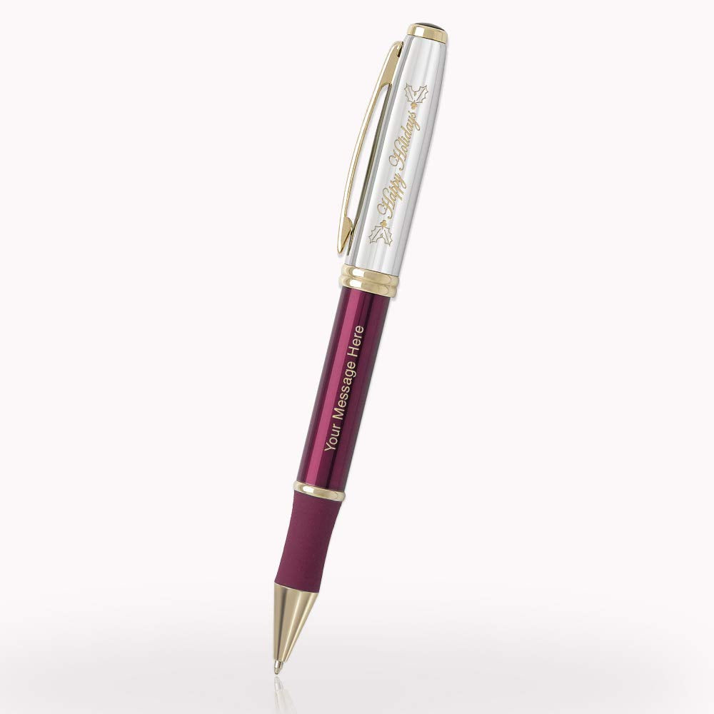 Imprints Online Custom Laser Engraved Executive Metal Ballpoint Pens With Happy Holidays Design.