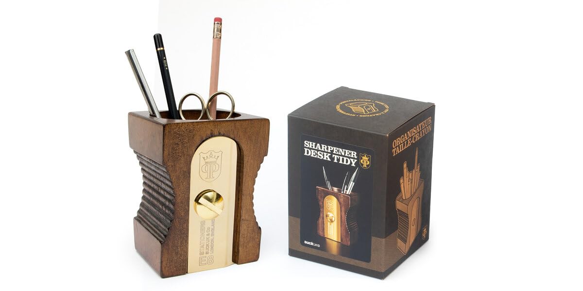 Suck UK Pen Holder For Desk - Stationary Organiser - Wooden Pen Pot - Novelty Pencil Sharpener