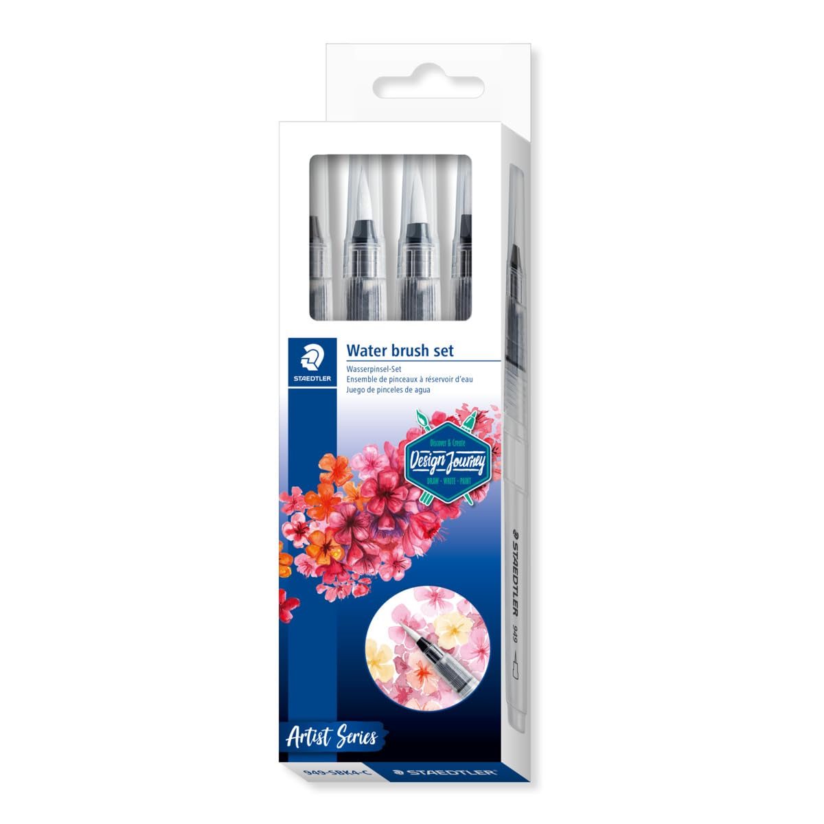 Staedtler Refillable Water Brush, for Watercolor Effects and Blending, 4 Assorted Tip Sizes