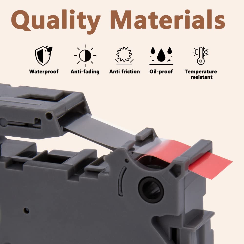 Hehua TZ441 3PK Compatible for Brother 18mm Label Maker Tape Black on Red