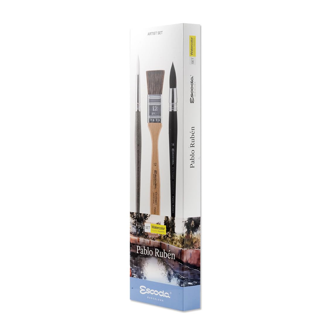 Escoda | Watercolour | Artist Set Pablo Rubén | Size 12,14,14 | 3 Brushes | Synthetic White Toray +