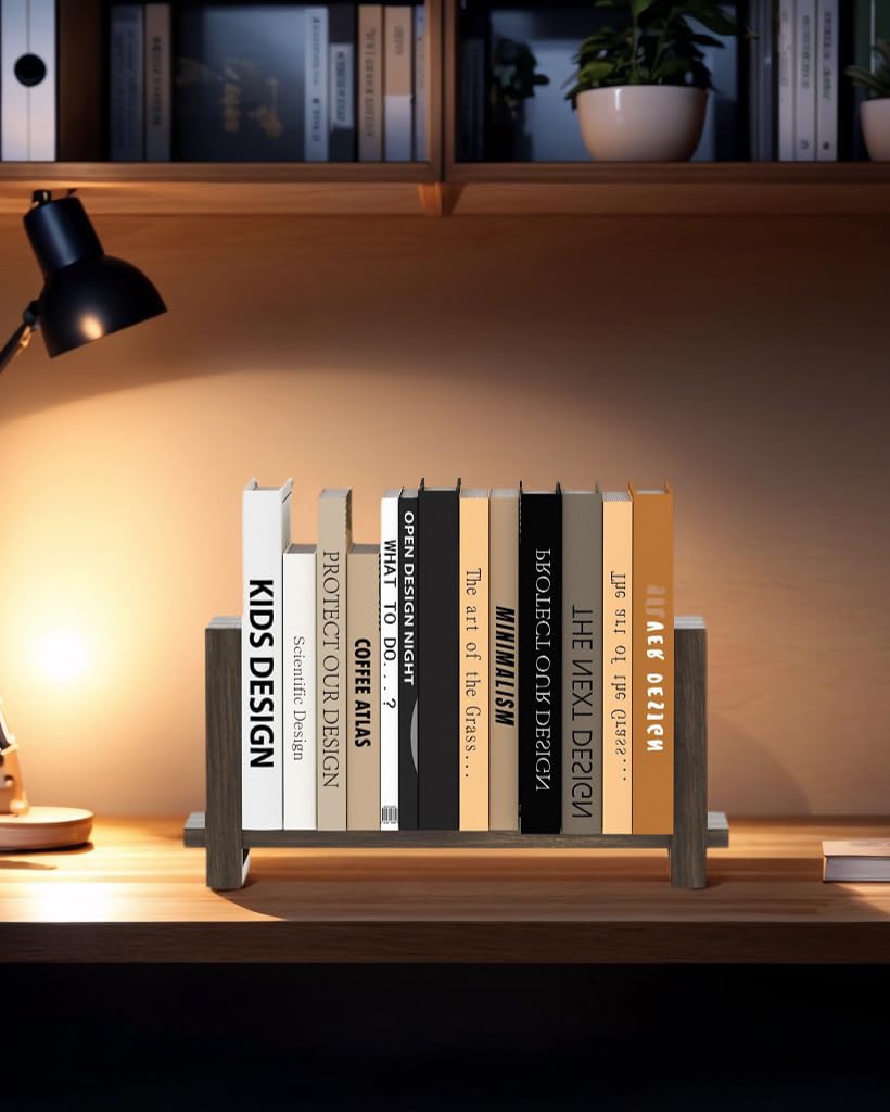 100% Solid Wood Adjustable Desktop Bookshelf, Retro Tabletop Bookshelf, Desk Shelf for Living Room