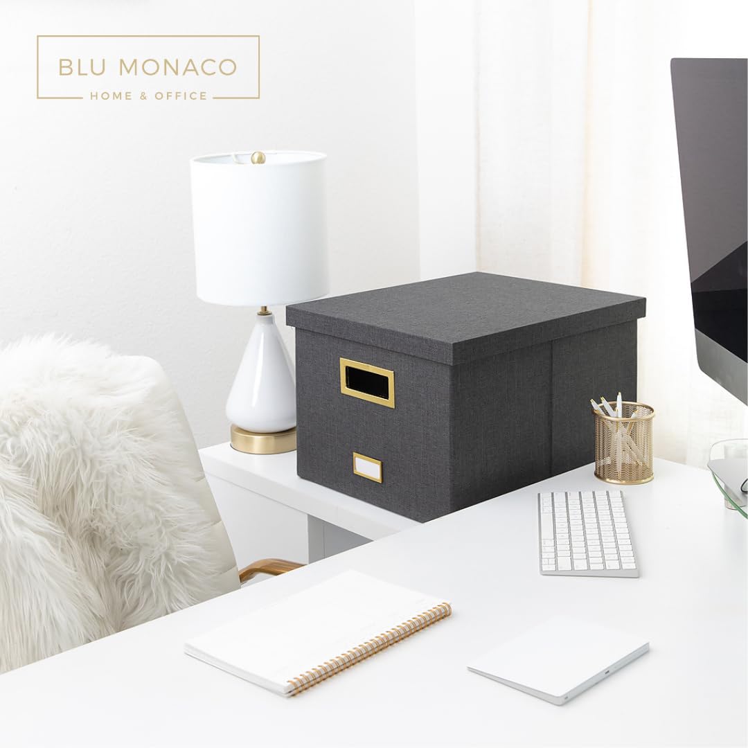 BLU MONACO | Desktop Hanging File Organizer Box with Lid | Hanging File Organizer for Desk in Grey