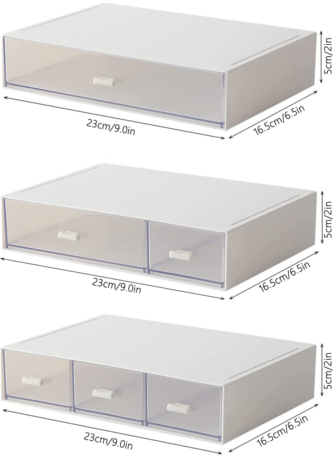 Desk Organizer-3 Tier Stackable Storage Drawers with 6 Compartments White Compact Desk Storage