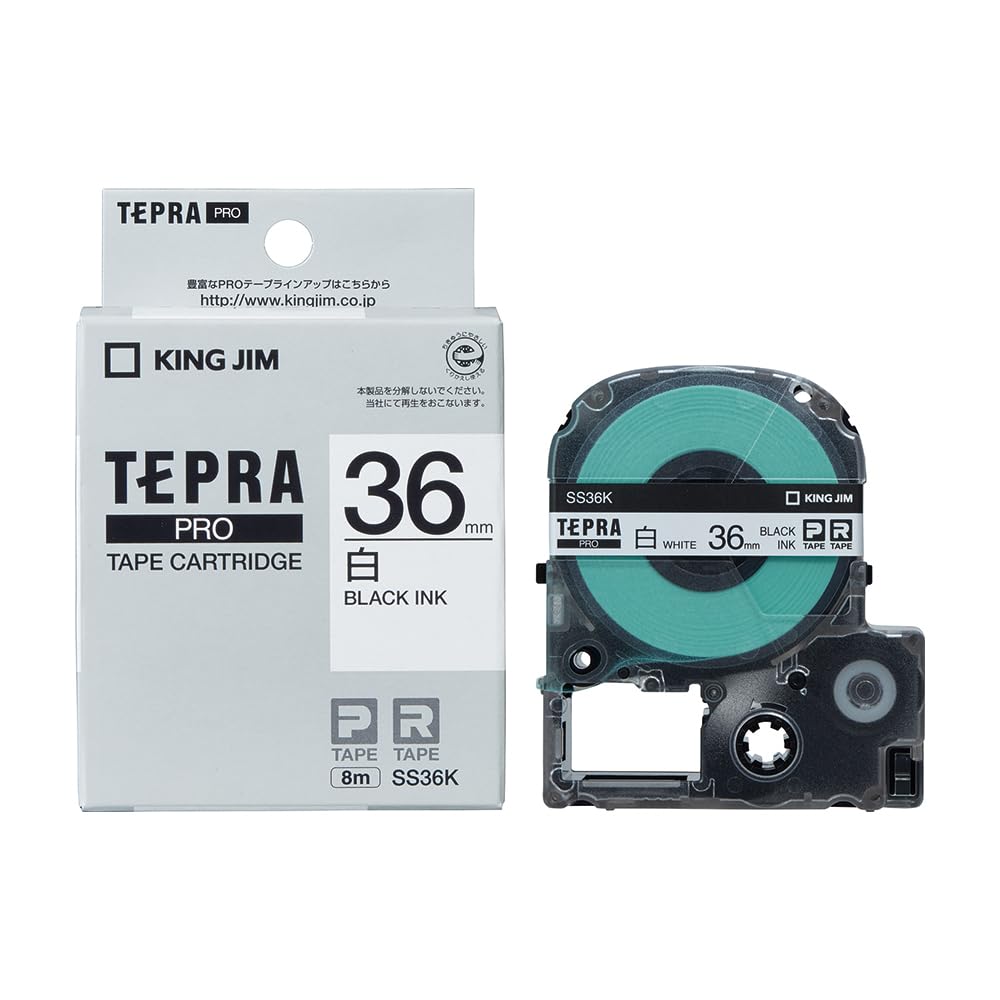 King Jim SS36K Tepra PRO Tape Cartridge, 1.4 inches (36 mm), White Label/Black Character, Length