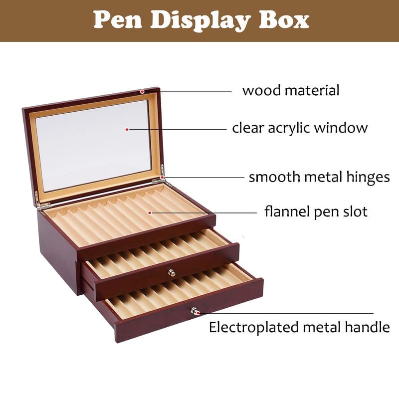 3 Layer Wood Pen Display Box 34 Pen Organizer Box,Pen Display Case Storage and Fountain Pen