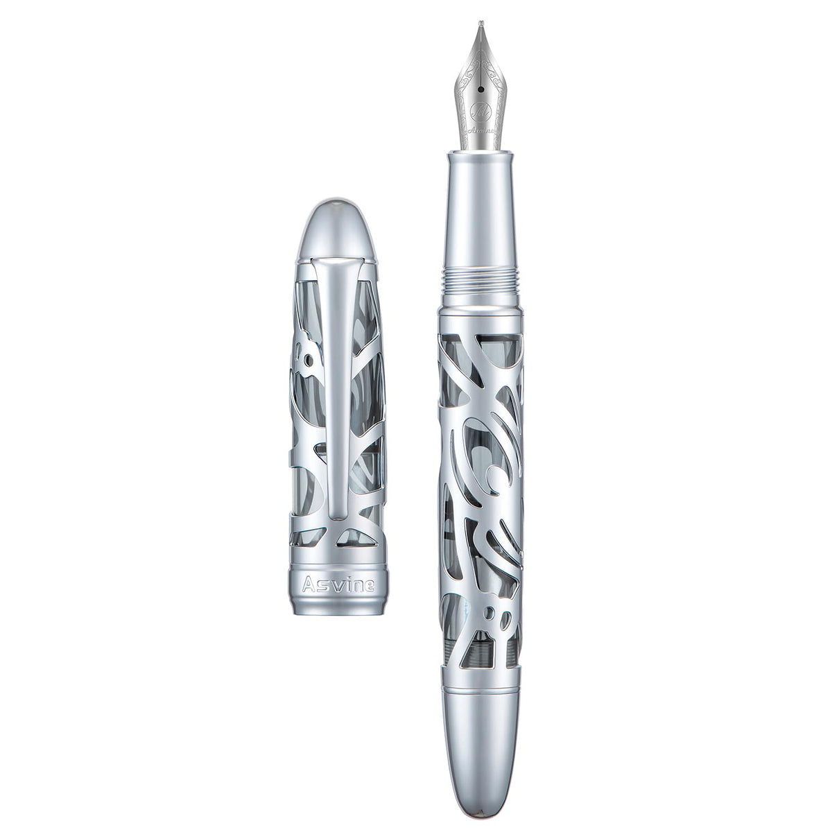 Asvine P80 Piston Filling Fountain Pen Fine Nib, Spider Skeleton Transparent Gray Acrylic Pen Case
