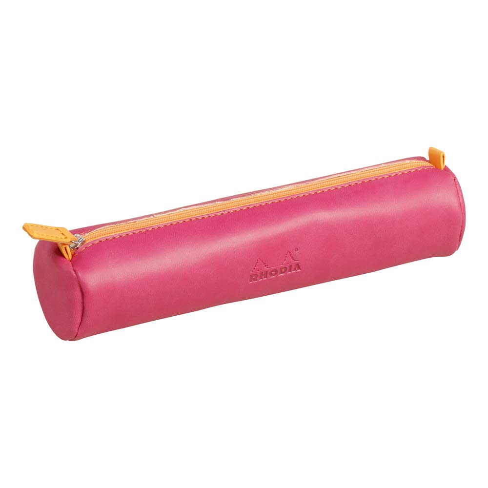 Rhodia 318992C - Raspberry Rhodiarama Round Pencil Case - 21.5 x 5.5 cm - Genuine Orange Stitching