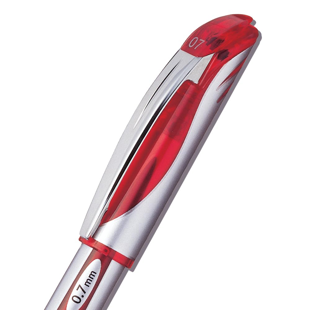 Pentel ENER-GEL Deluxe Liquid Gel Pen, Medium Line, Metal Tip, Red Ink, Box of 12 (BL57-B)