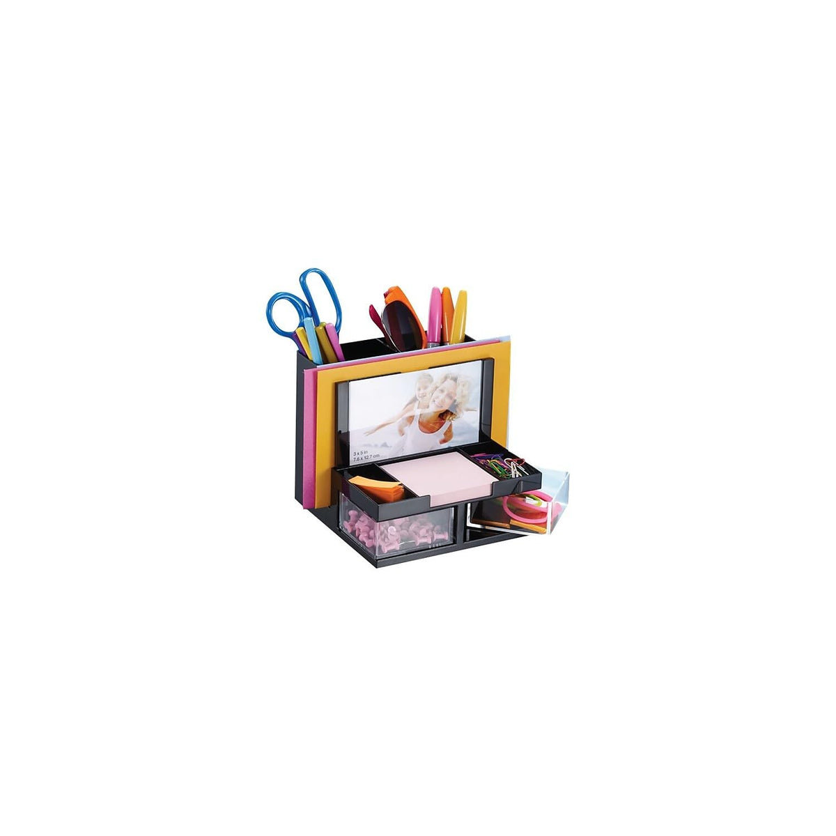 Officemate OIC23112 Desk Organizer, 9 Comp, Black-Clear
