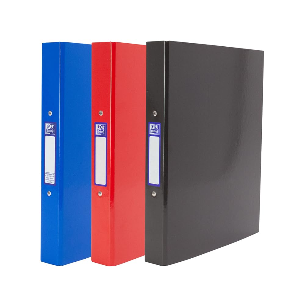 Oxford A4 Ring Binders, Red/Black/Blue, Pack of 3 Folders 40mm