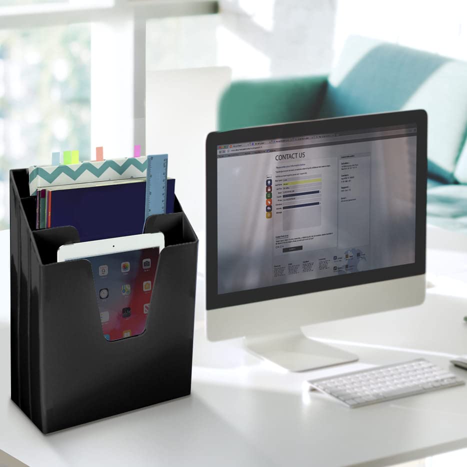 Acrimet Vertical Triple File Folder Holder Organizer Sorter, Black