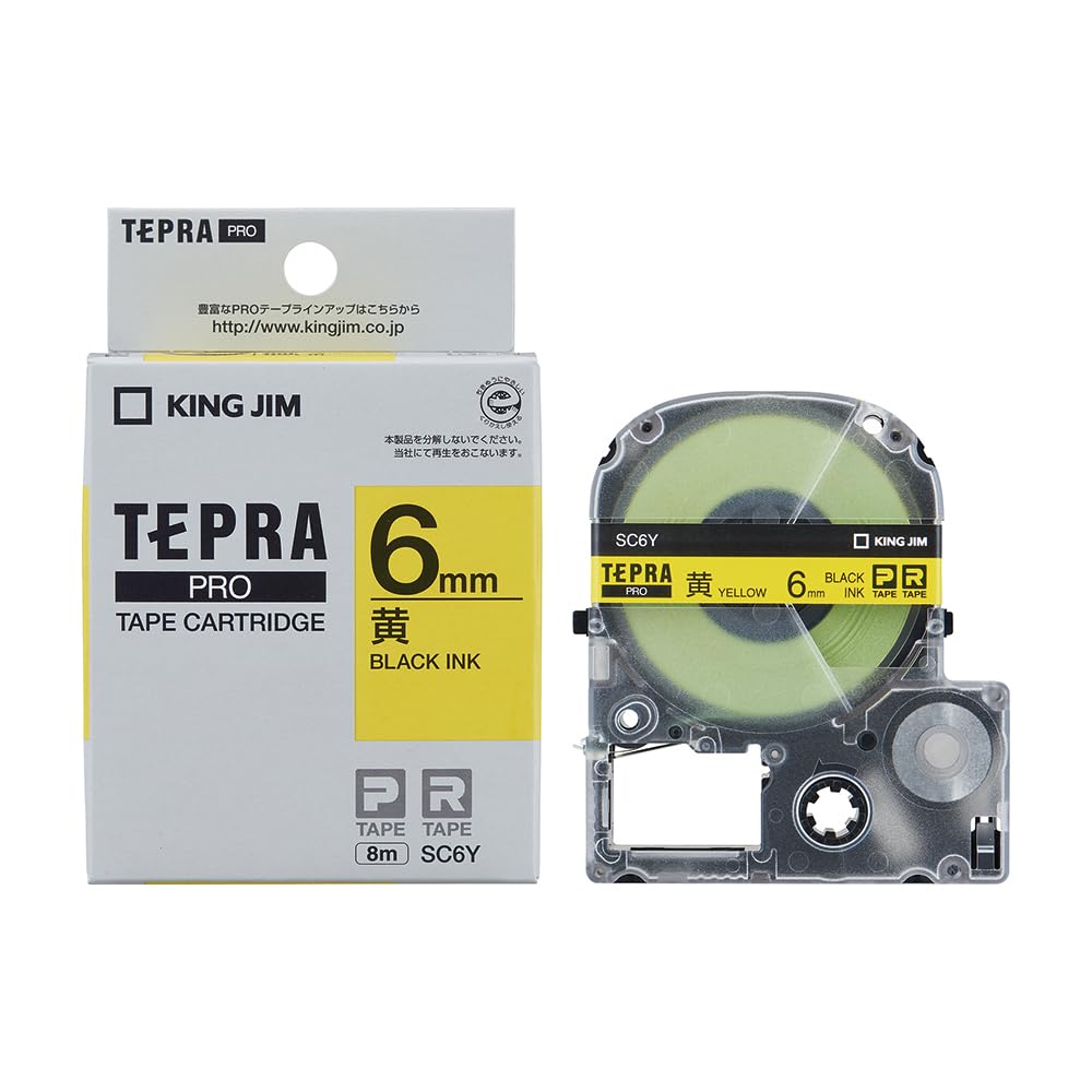 King Jim Tepra PRO 6mm SC6Y Yellow/Black Letter Tape Cartridge