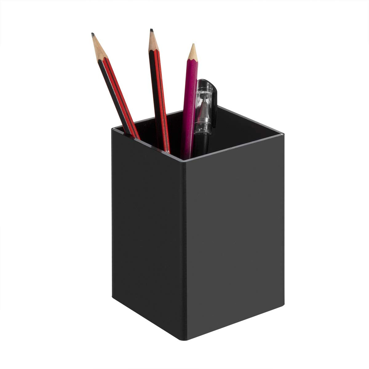 NIUBEE Black Acrylic Pen Holder 4 Pack, Desktop Pencil Cup Stationery Organizer for Office Desk