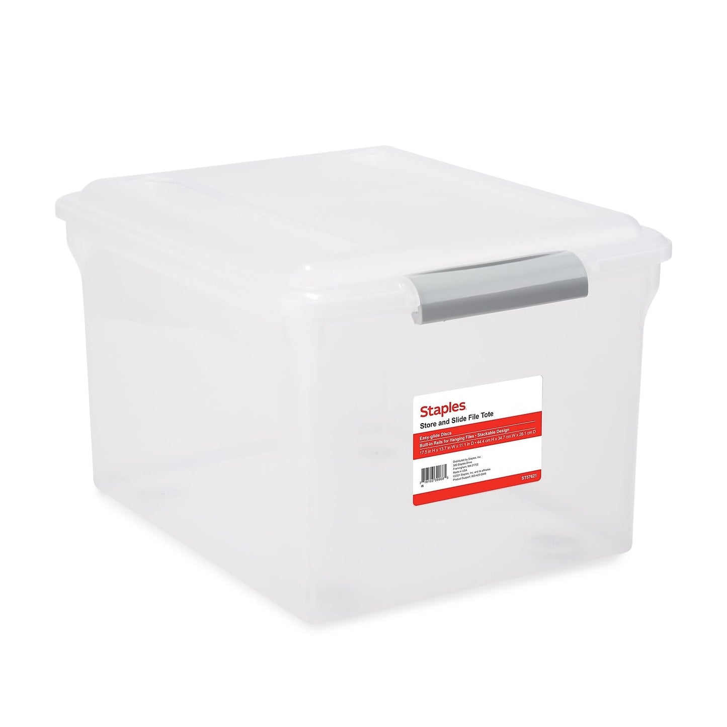 Staples Store & Slide Hanging File Box, Latch Lid, Letter/Legal, Clear