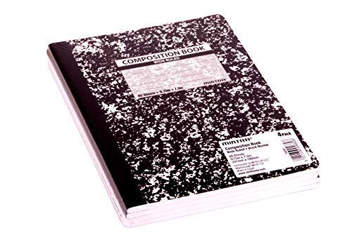 Mintra Office Composition Books - Sturdy Flexible Cover (4 Pack, Black Marble Comp - Wide Ruled)
