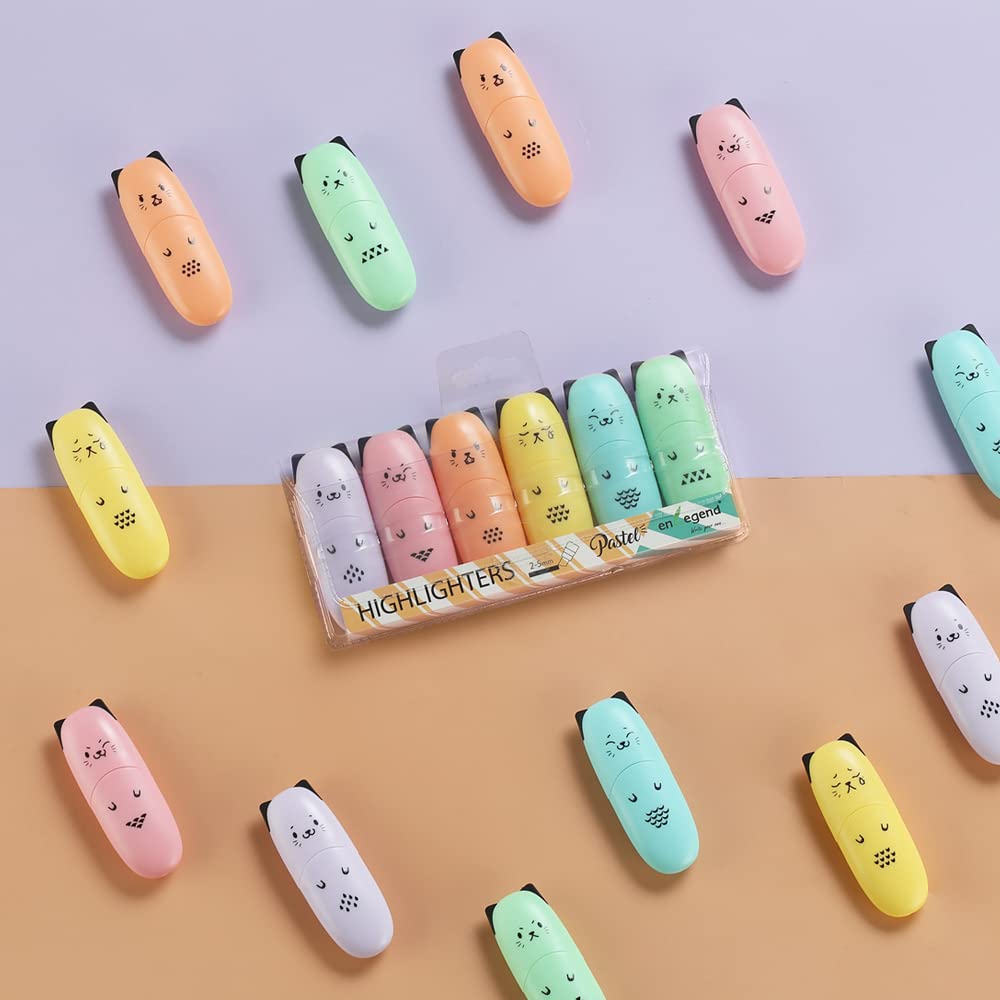 enlegend 2 Packs Cute Animal Design Mini Highlighter Pen Assorted Colors Chisel Tip Gift Pastel