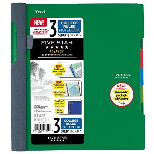 Five Star Advance Spiral Notebook + Study App, 3 Subject, College Ruled Paper, 8-1/2" x 11", 150