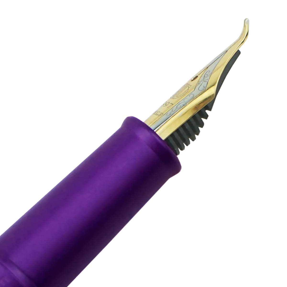 Asvine Purple Fude Pen, Bent Nib Fountain Pen Calligraphy (Fine to Broad) with Converter and Metal