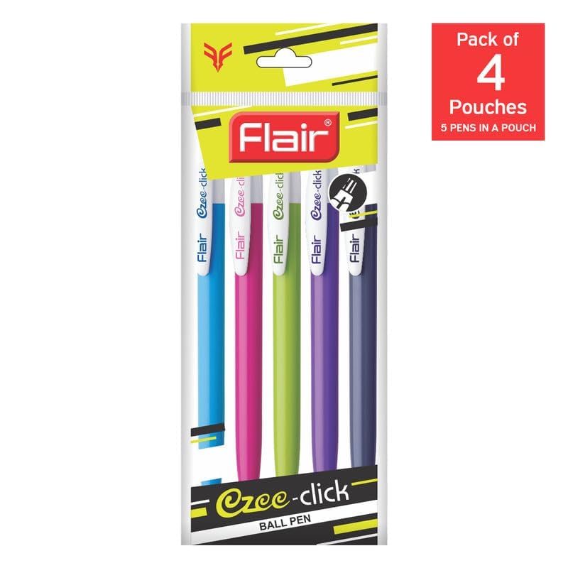Flair Ezee Click Ball Pen Pouch Pack | 0.7 to 1 mm Tip Size | Retractable Mechanism with