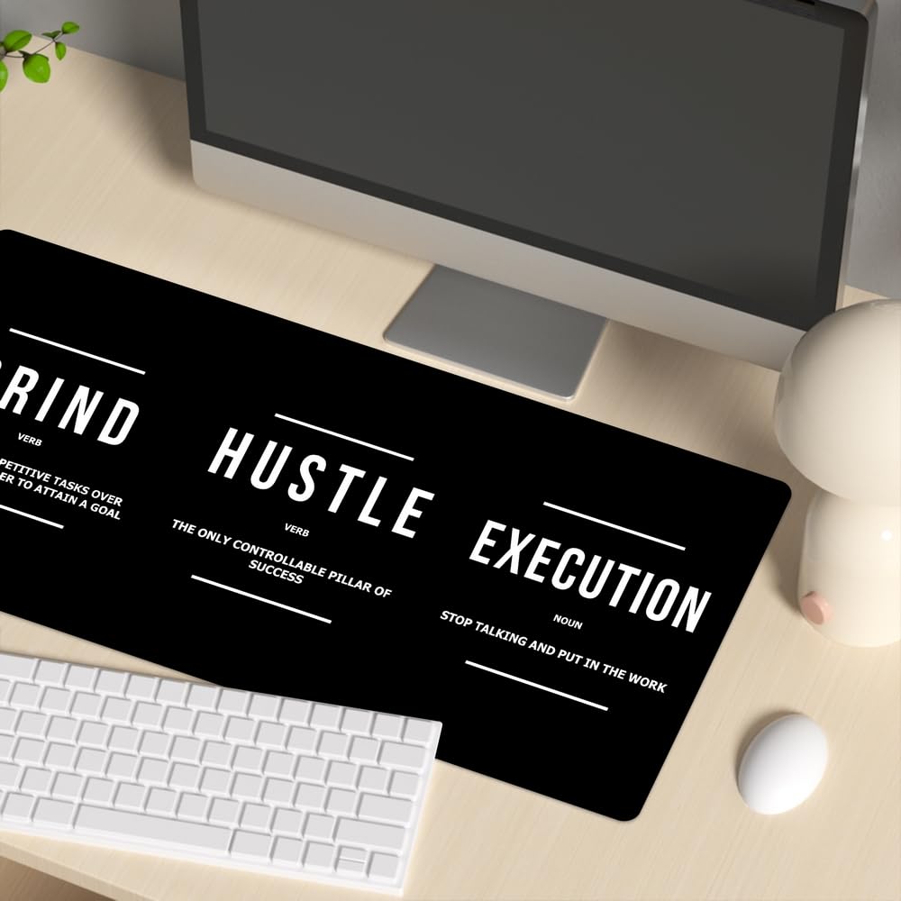Reateforin Inspirational Black Hustle Rectangle Mouse Pad Non Slip Rubber Base Cool Full Desk Mouse