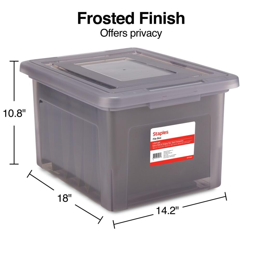 STAPLES Plastic File Box with Snap Lid, Letter/Legal, Frost Gray, 4-Pk