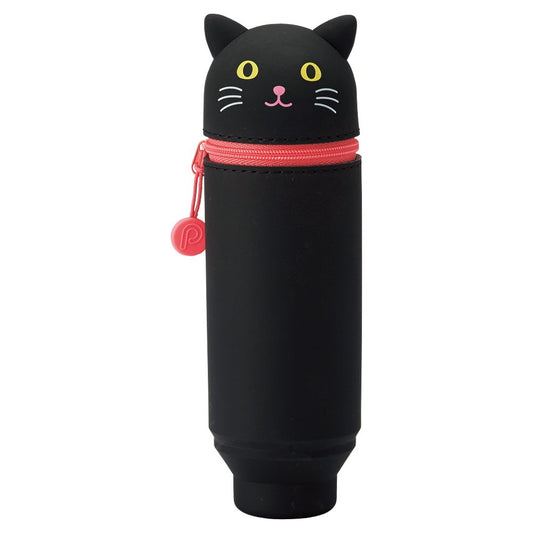 LIHIT LAB Kawaii Japanese Black Cat Stand Up Pencil Case For School Office College, Cute School