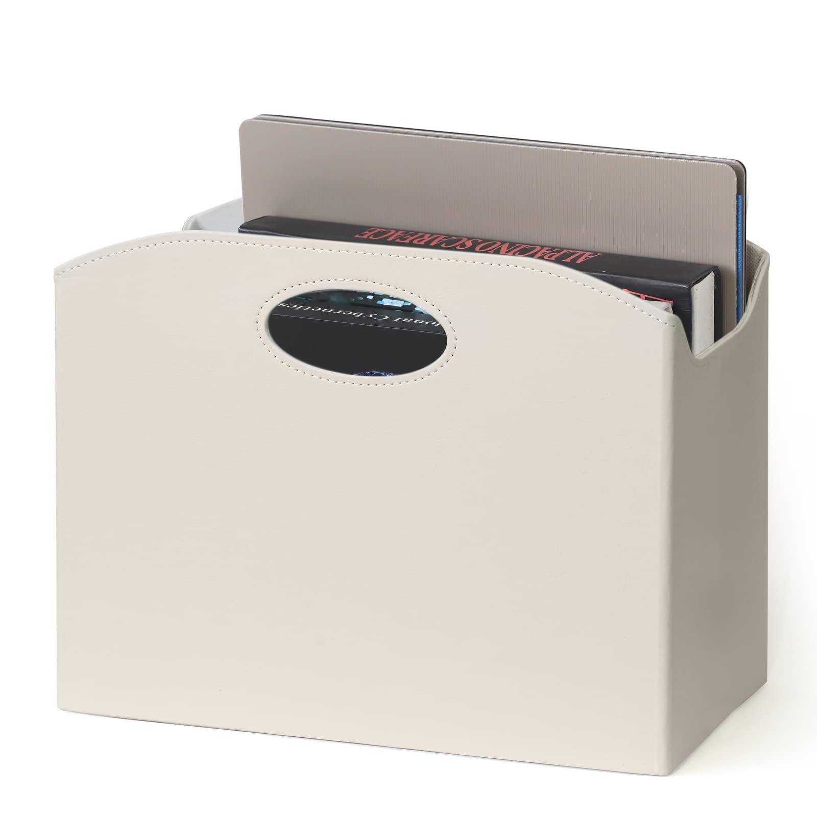 EZDeco Magazine Holder Foldable Magazine Rack Floor PU Leather File Holder Newspaper Book Storage