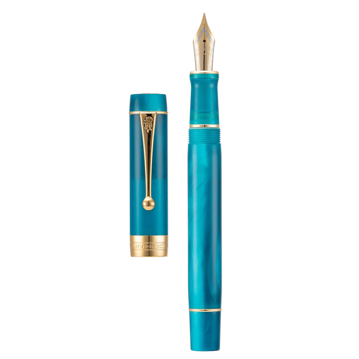 Jinhao Classic Fountain Pen Peacock Blue Celluloid, Extra Fine Nib with Conveter and Pen Case Set