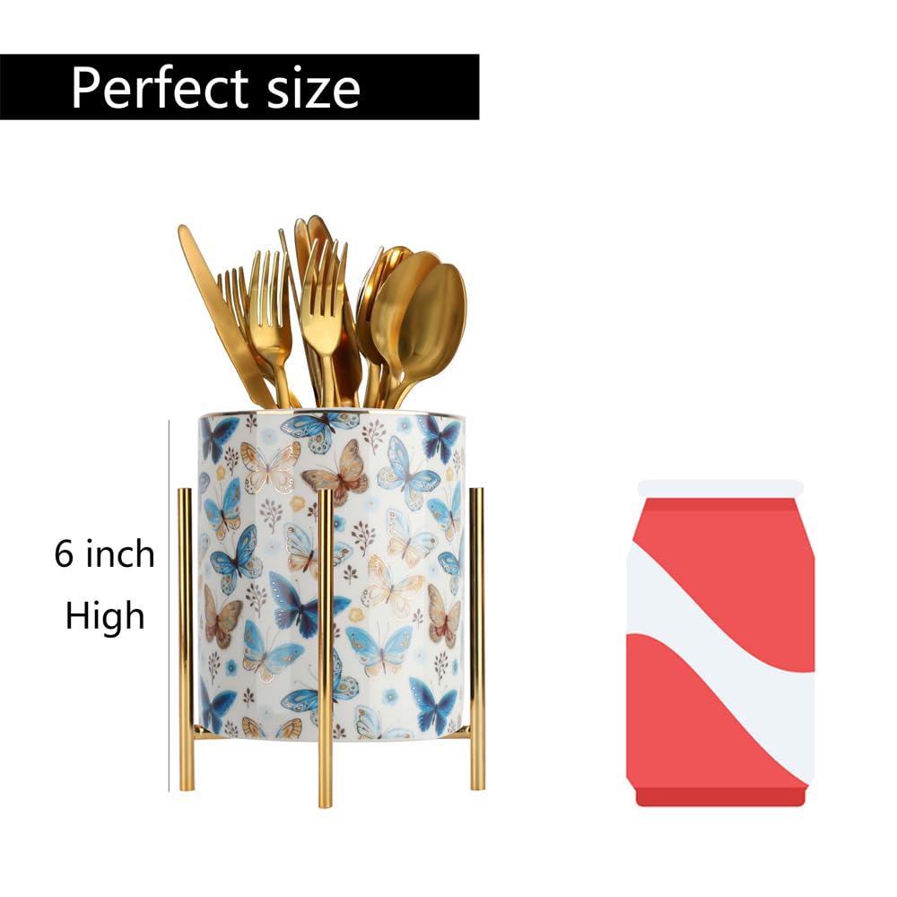 SIEBOLD Pencil Cup Sturdy Metal frame with white Ceramic Pen Holder For Desks and kitchen Appliance