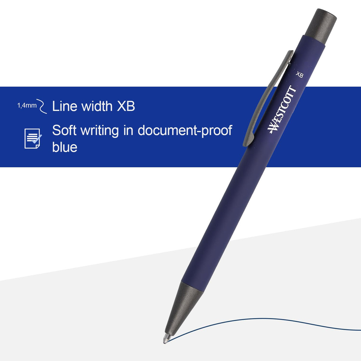 Westcott Premium Ballpoint Pen Set of 5 Blue Aluminium Ballpoint Pens Document Safe with Blue Ink