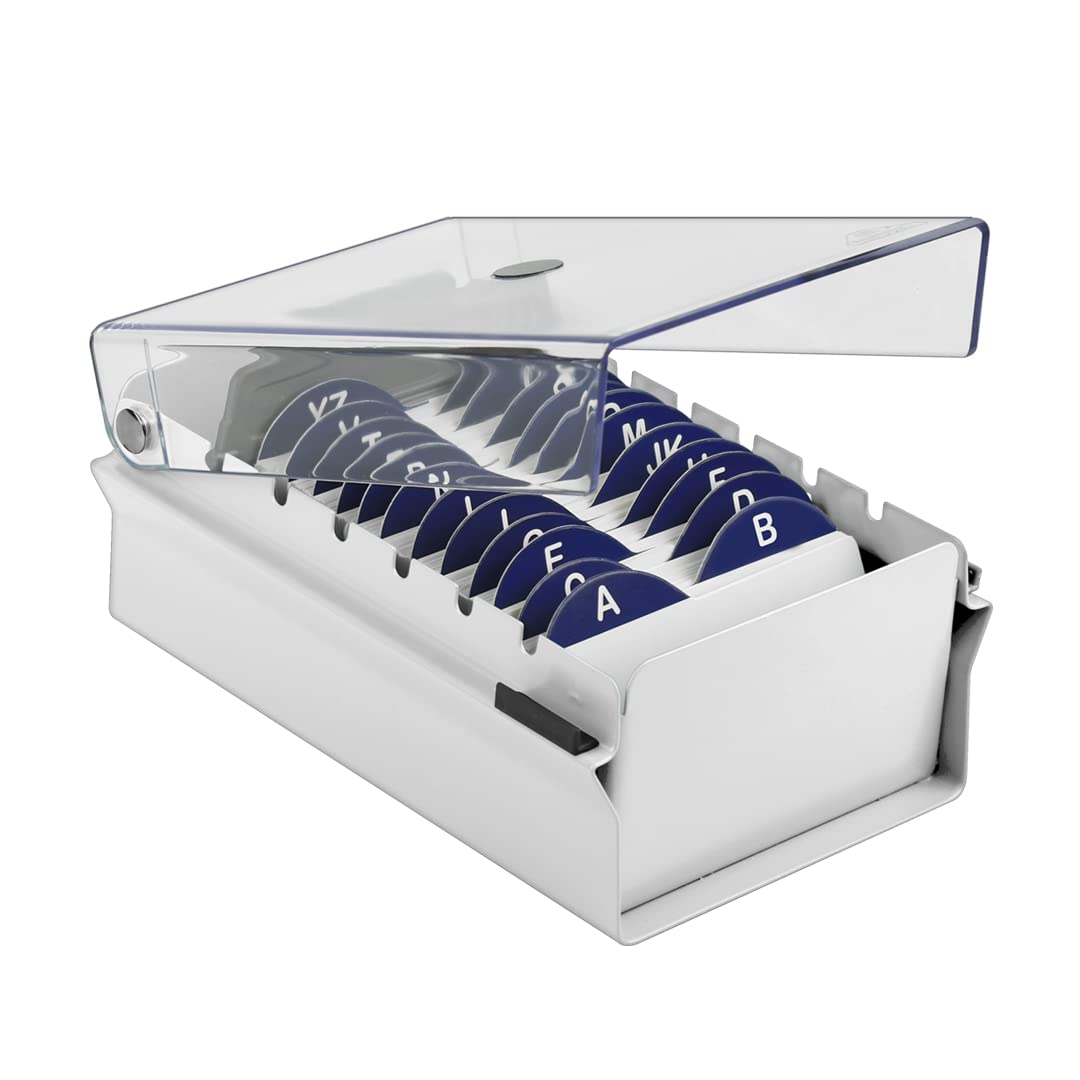 Acrimet Index Business Card Size File Holder Organizer Box Metal Base Heavy Duty (AZ Index Cards