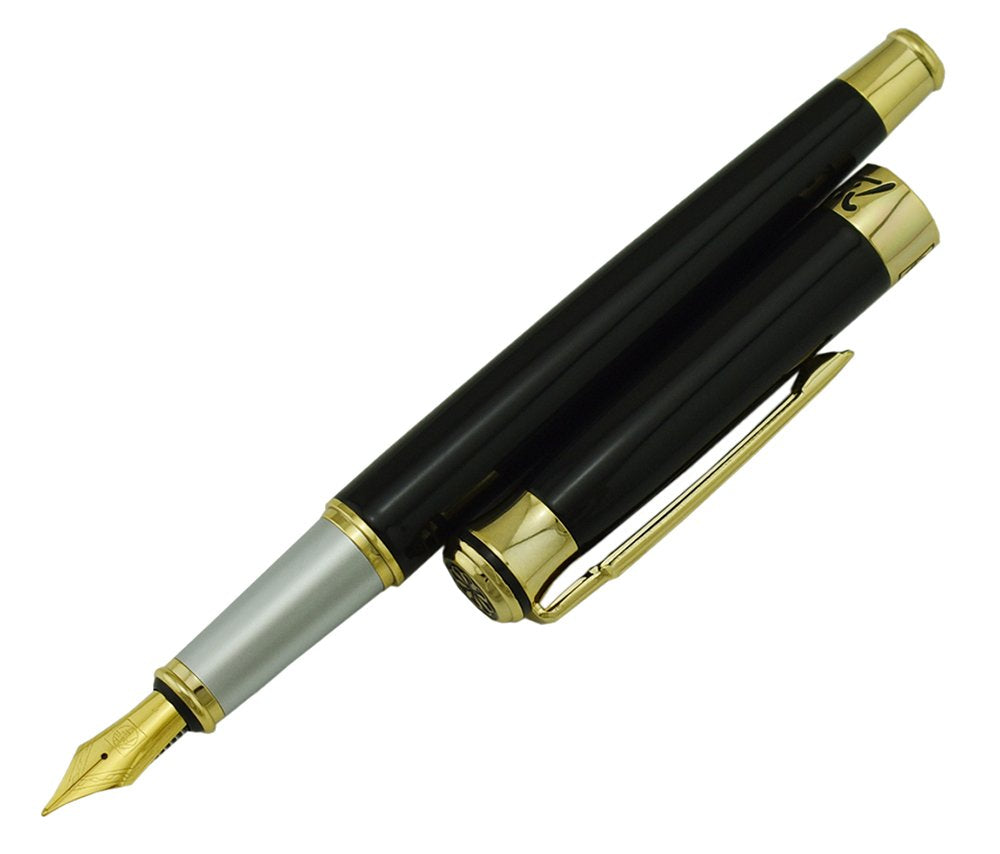 Lanxivi Picasso 903 Fountain Pen Fine Nib Sweden Flower King on Top with Pen Box Set Black Color