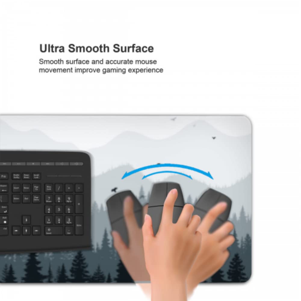 XXL Gaming Mouse Pad 35x17 Inch, Misty Forest Landscape Desk Mat Extended