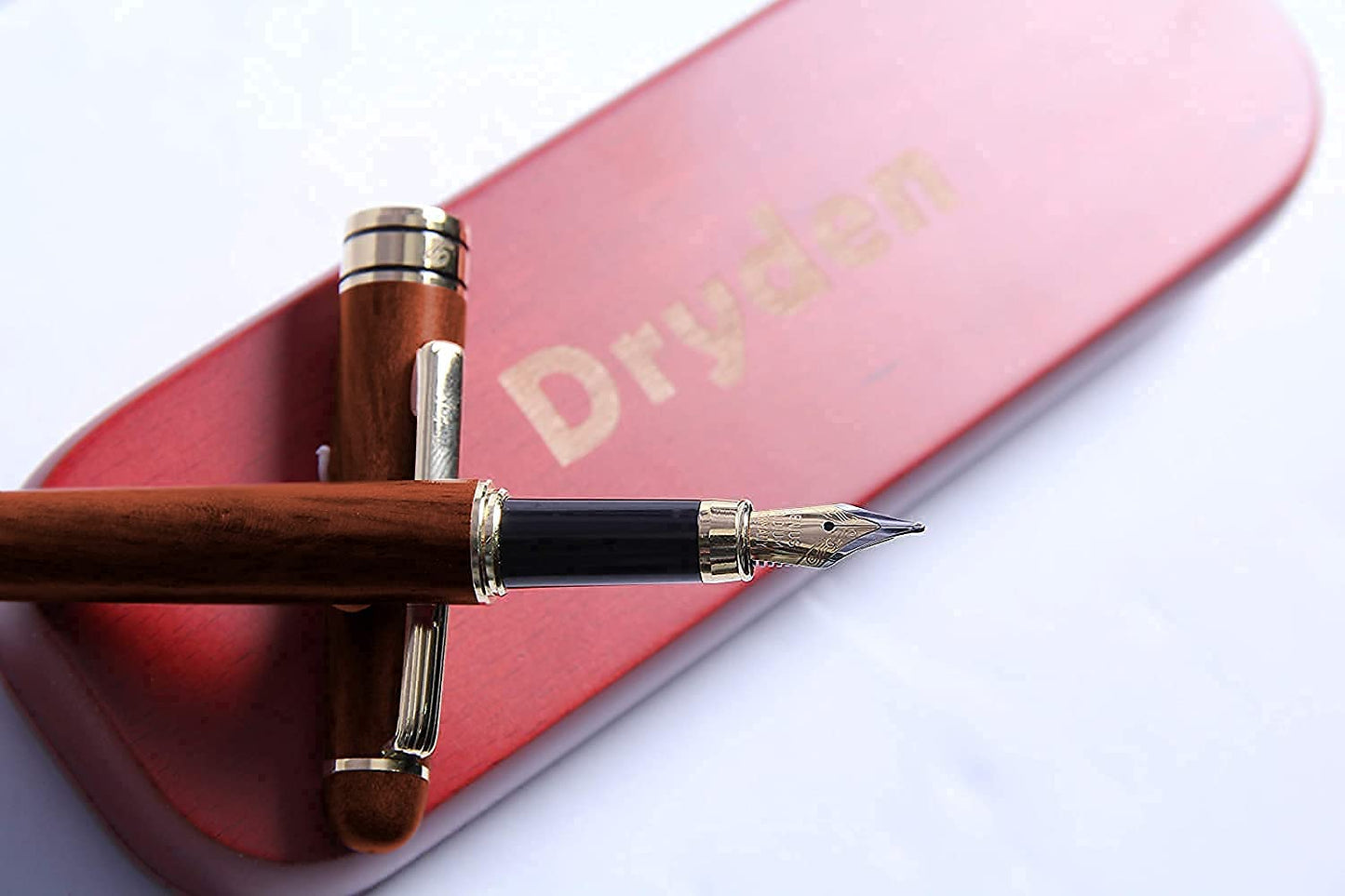 Dryden Designs Luxury Rosewood Fountain Pen with Ink Refill Converter and Gift Case - Smooth &