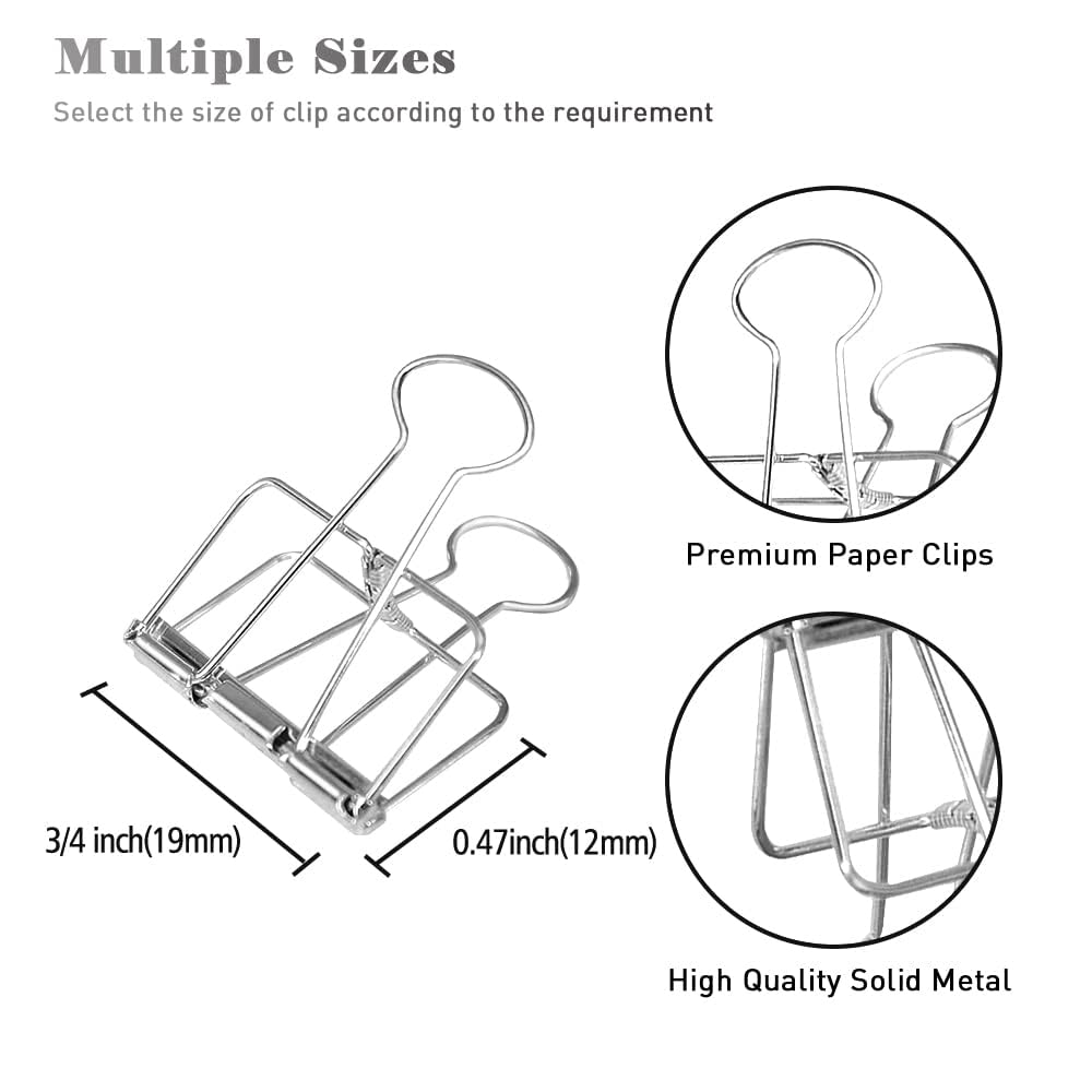Small Binder Clips, 36 Pack, 3/4 Inch, Standard 19mm, Hollow Out Silver, Capacity 0.31 Inch, Fold