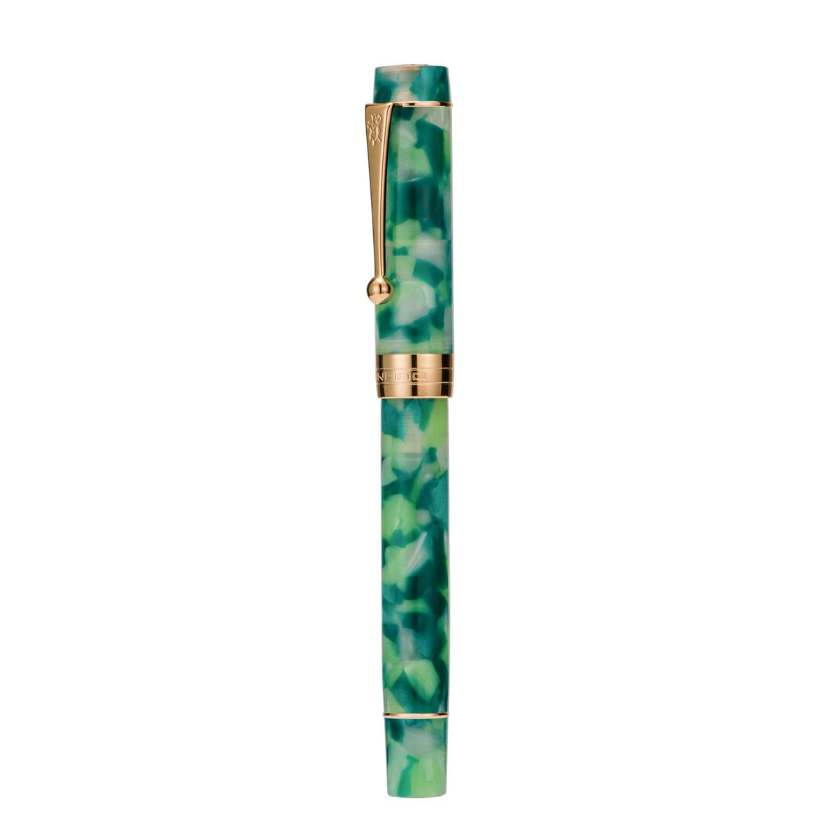 Jinhao 100 Fountain Pen Classic Style Green Marble Acrylic, Fine Point with Converter and Gold Trim