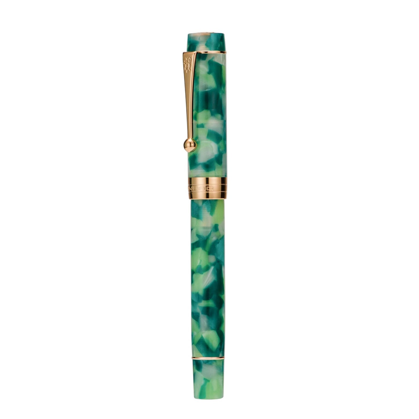 Jinhao Classic Fountain Pen Green Marble Gold Trim, M Nib with Converter and Pen Case Set