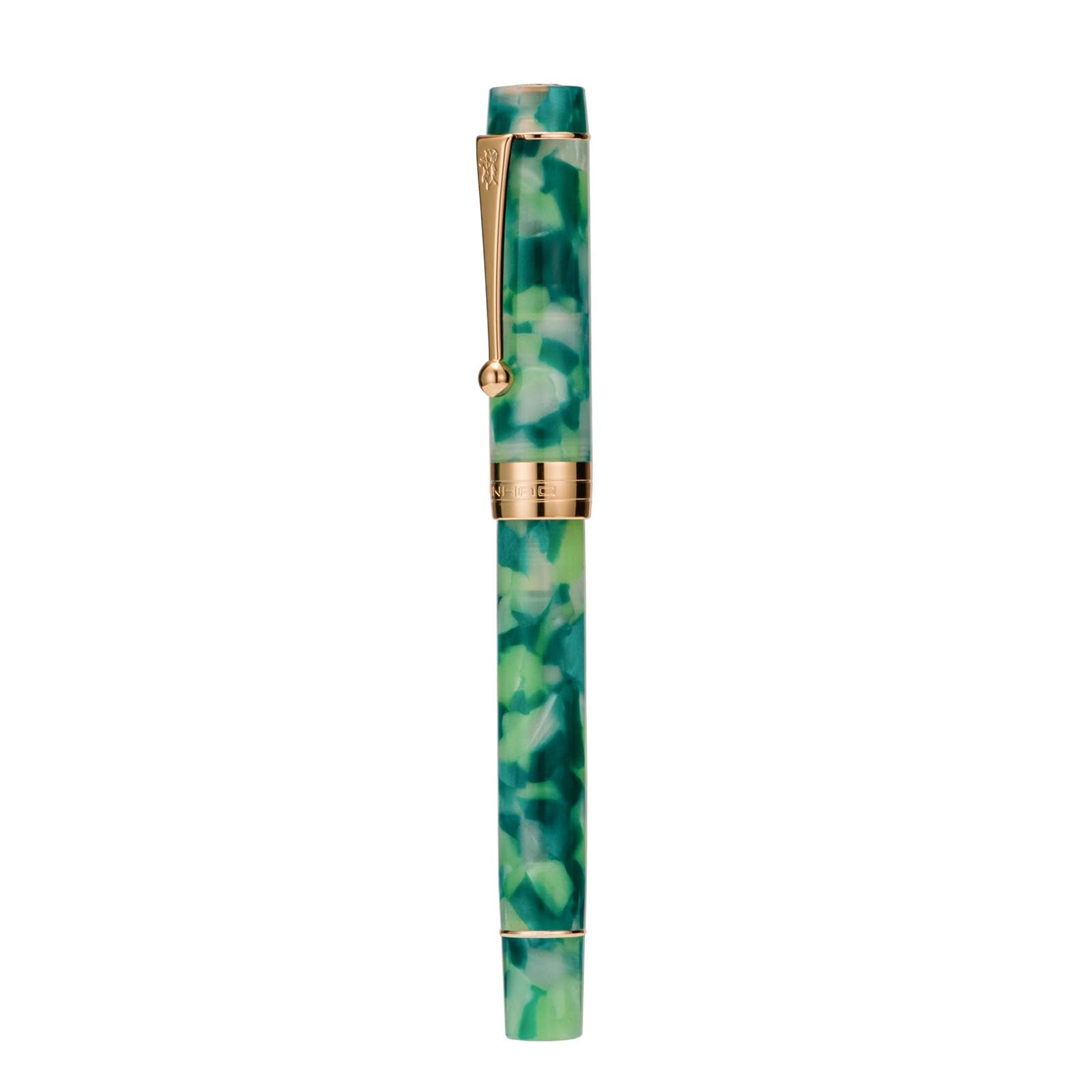 Jinhao Classic Fountain Pen Green Marble Gold Trim, M Nib with Converter and Pen Case Set