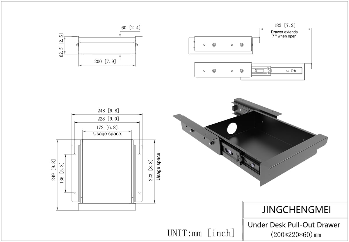 Mofangtech Under Desk Mounted Sliding Pull-out Drawer for Office Desk