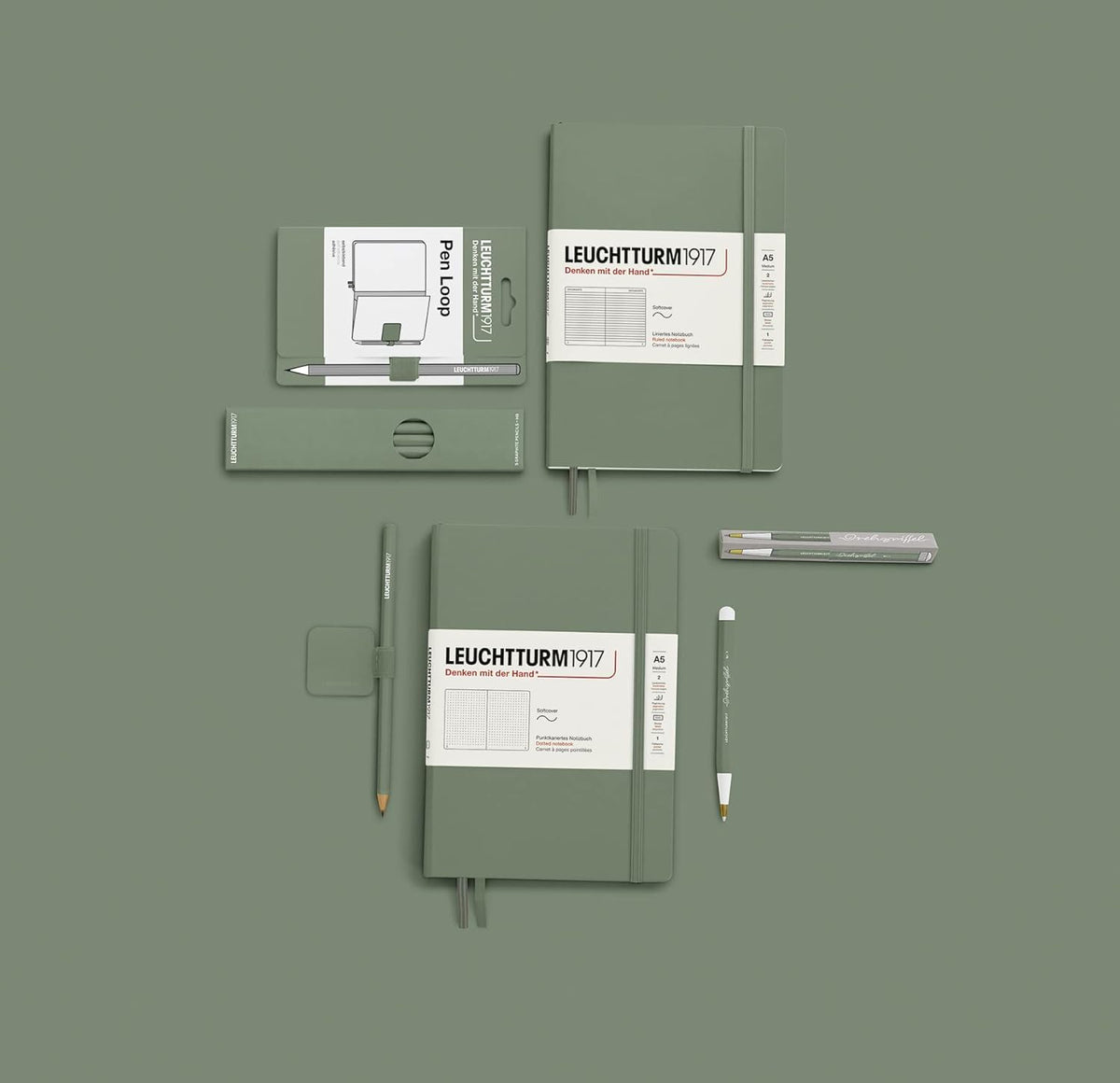 LEUCHTTURM1917 - Drehgriffel Writing Pen (Olive) - Ballpoint Pen with Royal Blue Ink Included