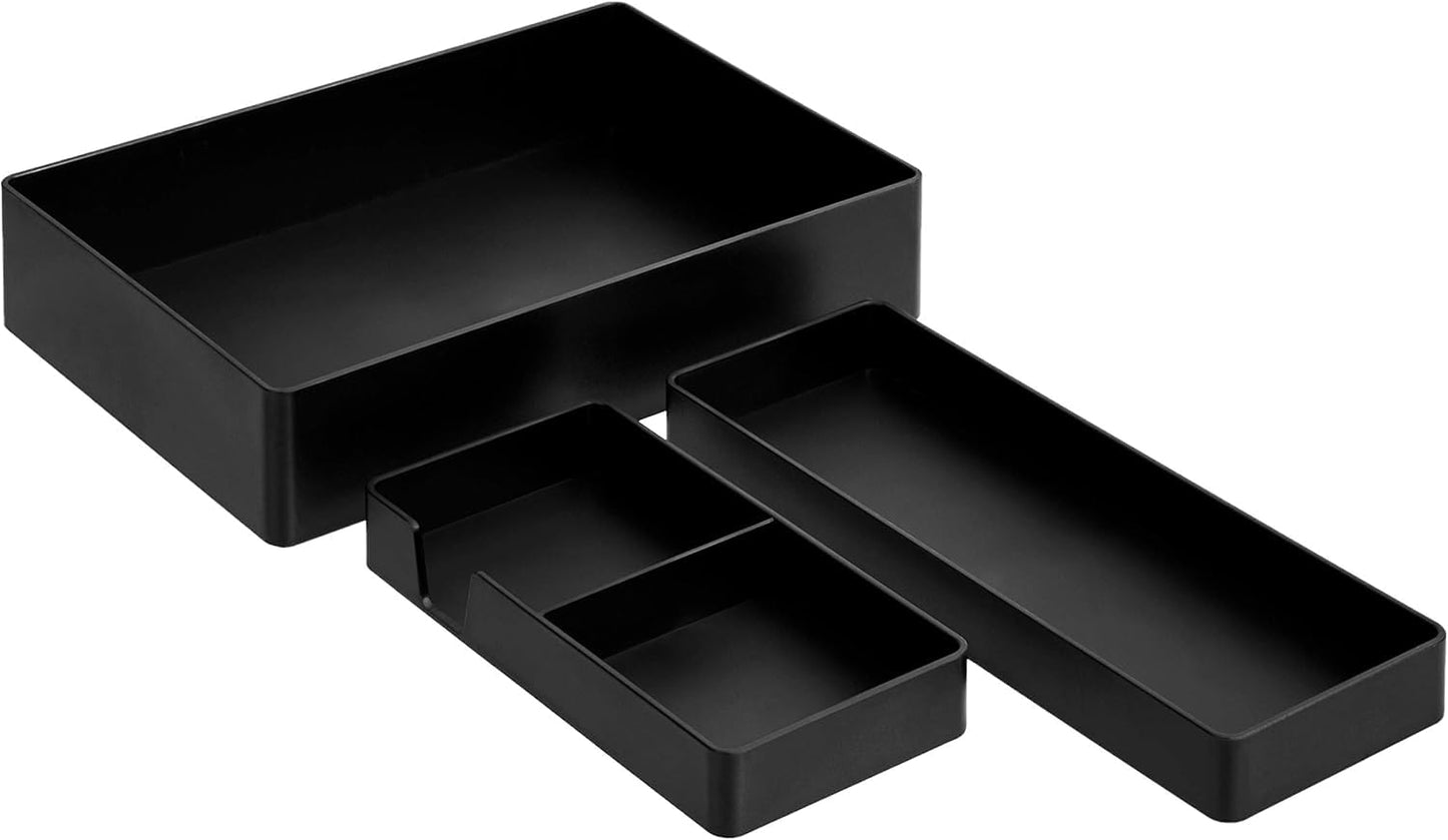 Amazon Basics Rectangular Plastic Desk Organizer Bundle, 3 Pieces with Half Accessory Tray, Small