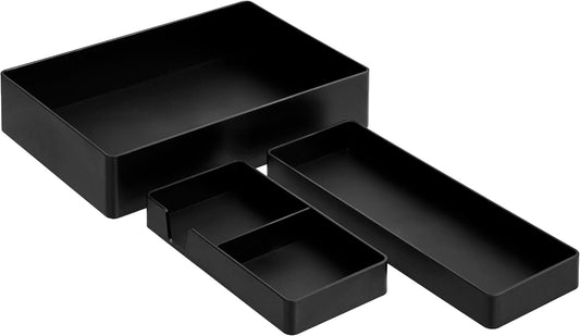 Amazon Basics Rectangular Plastic Desk Organizer Bundle, 3 Pieces with Half Accessory Tray, Small