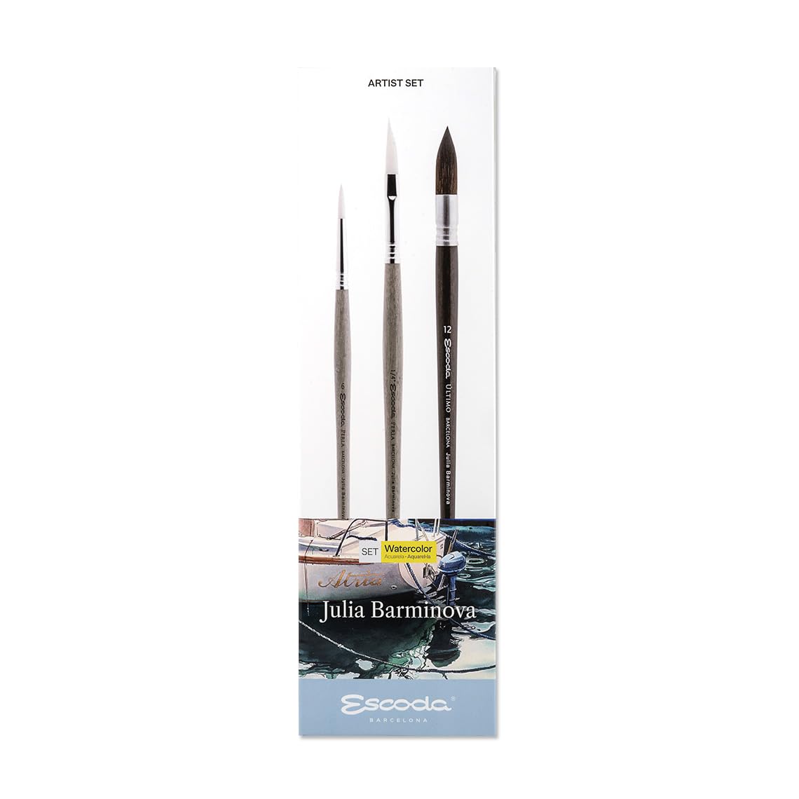 Escoda | Watercolour | Artist Set Julia Barminova | Size 6,1/4,12 | 3 Brushes | Synthetic White