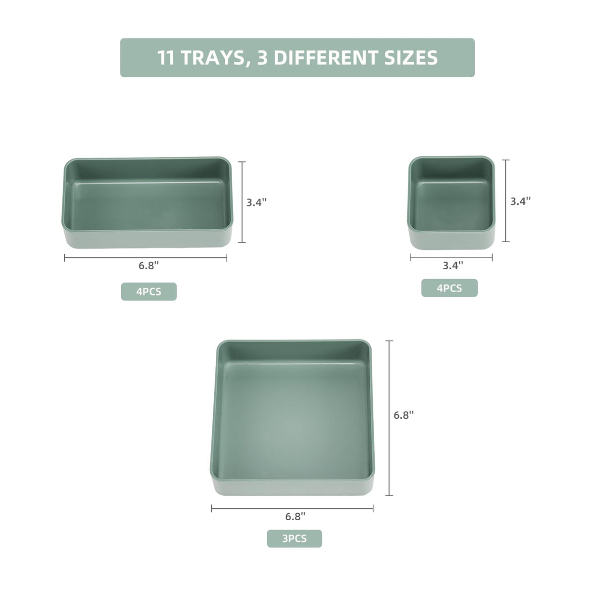 CHANCETSUI 11-Piece Stackable Drawer Organizer Set, Multi-size Desk Drawer Organizer Trays Vanity