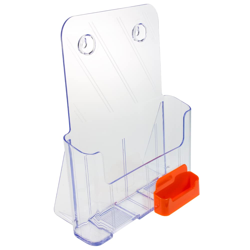 Source One Large Brochure Holder 8.5 x 11 Inches with Business Card Holder (1 Pack, Orange)