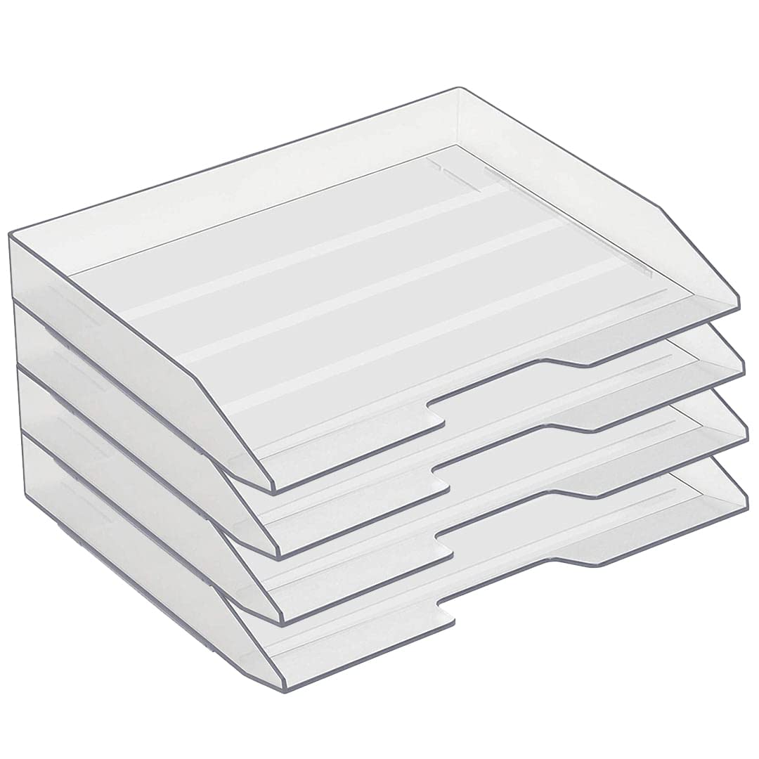 Acrimet 4 Tier Paper Organizer Letter Tray – Plastic Stackable Desk File Organizer, Side Load Paper