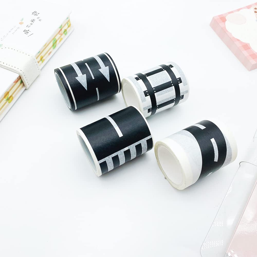 YUBX Road Railway Washi Tape Set 4 Rolls Decorative Paper Masking Tape for Arts and Crafts, Bullet